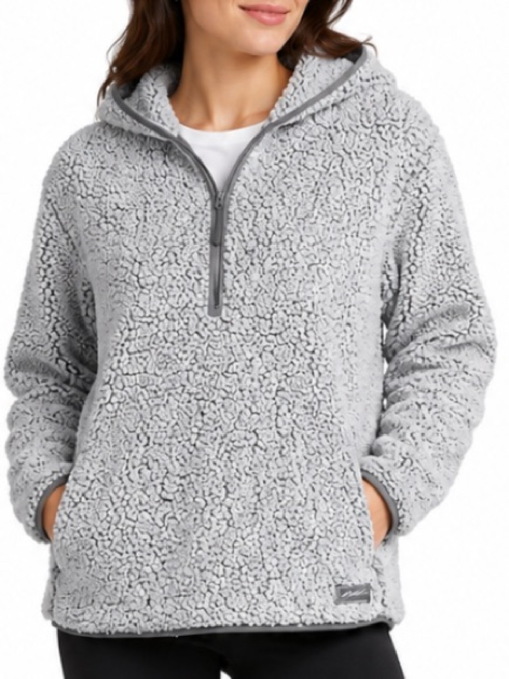 EDDIE BAUER Gray Fireside Plush Sherpa Half-Zip Pullover Hoodie M NWOT - Picture 2 of 11
